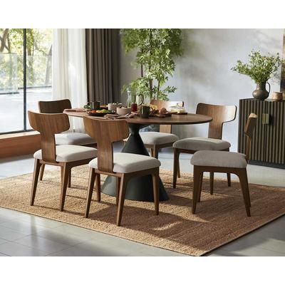 Forma Walnut Oval Dining Table, 59.1", Durable, Sculptural Base, Multi Color