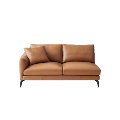 Lena Leather Left Arm 2 Seater Sofa, Cocoa American Top Grain Leather, Matte Black Legs