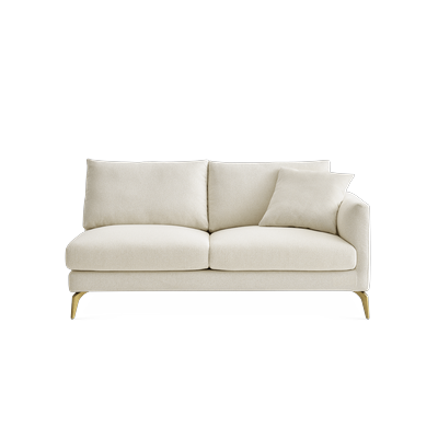 Lena Right Facing 2 Seater Sofa, Cream, Brass Legs, Spill-Resistant, Removable Covers for Women