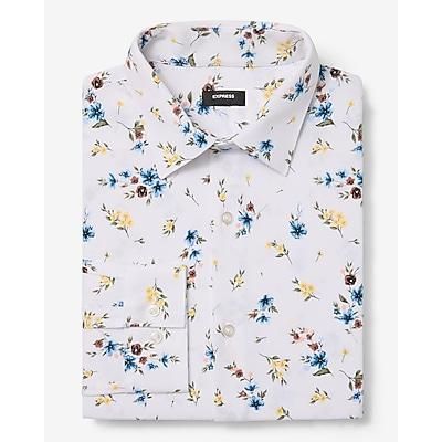 Express Men's Slim Spring Floral Modern Tech 1Mx Dress Shirt in White Large Tall