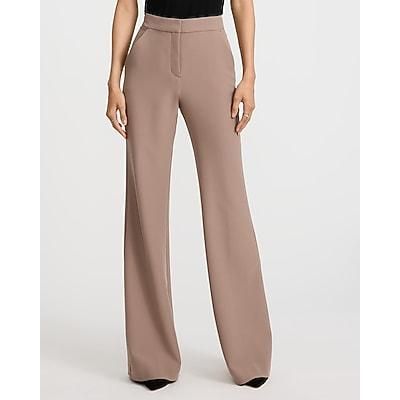 Express Plus Size Women's Editor Studio Stretch Twill High Waisted Flare Trouser in Brown 14