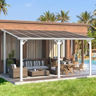 Garvee 10x20Ft Wall Mounted Gazebo Large Wall Mounted Gazebos on Clearance Outdoor Lean to Gazebo Hard Top Lean to Gazebo Pergola with Roof and