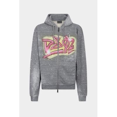 D2 - Rebel Tags Loose Fit Hoodie, Man, Grey, Size: L