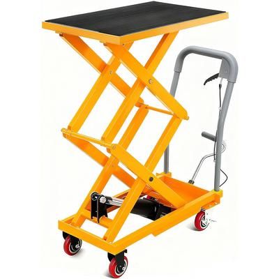 Garvee Hydraulic Lift Table Cart 330 Lbs Capacity 28.5 In Lifting Height Single Scissor Lift Table with Anti-Slip Pad and 4 Wheels for Material