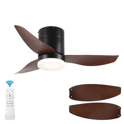 36 in. Matte Black Flush Mount Ceiling Fan without light, 3-Reversible Blades, 6-Speeds Reversible DC Motor