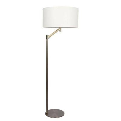 61 in. Silver 1-Light Standard Floor Lamp for Bedroom, Living Room with Linen Round Shade No Bulbs Included