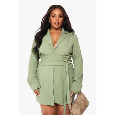 Plus Textured Tailored Belt Detail Blazer dress, sage