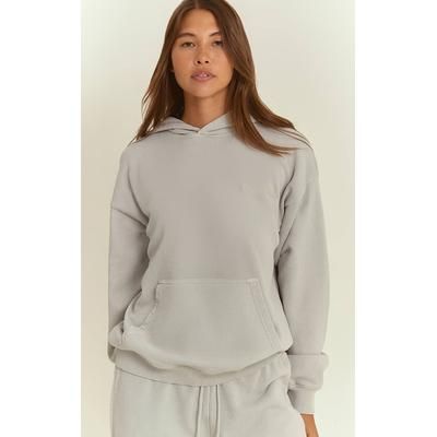 PLT Light Grey Embroidered Acid Wash Loopback Pullover Hoodie