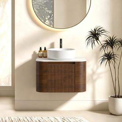 Afhocomp 24.03 in. Single Wall-mount Walnut Bath Vanity with White Sintered Stone Top and White Ceramic Sink Assembled in Brown | ABBV194