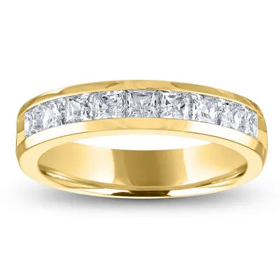 0.96 CT. T.W. Channel-Set Princess Diamond Band in 14K Gold:- Yellow Gold, 7.5