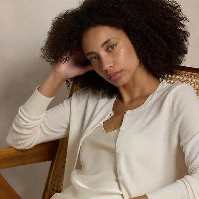 Ralph Lauren Cashmere Crewneck Cardigan in Cream - Size XXS