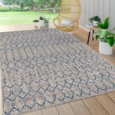 Jonathan Y Ourika Moroccan Geometric Textured Weave 4' x 6' Indoor/Outdoor Area Rug, Light Gray/Navy
