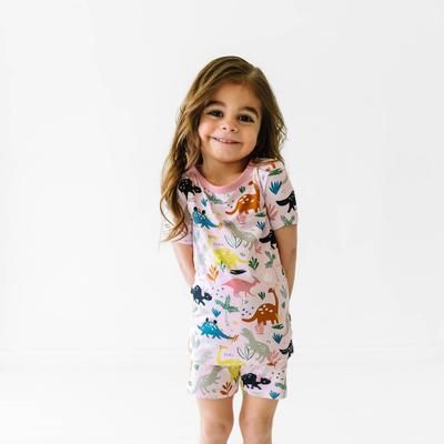 Pink Jurassic Jungle Two-Piece Short Sleeve & Shorts Pajama Set - 7 - 8