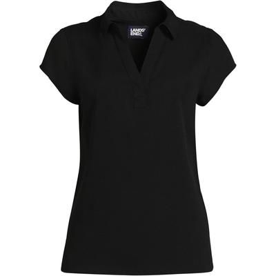 Women's Short Sleeve Split Neck Crepe Blouse - Black - 12