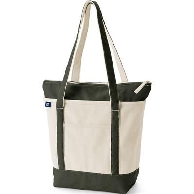 Natural Zip Top Long Handle Canvas Tote Bag - Natural/Dark Olive Green - One Size