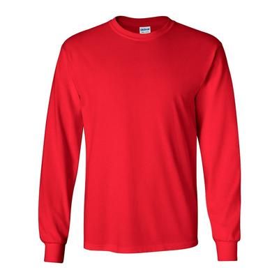Gildan Unisex Big Plus Size Long Sleeve Screen Print Logo T-Shirt - Red - 2XL