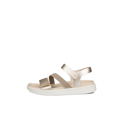 ECCO Flowt - Women's Leather Flat Sandal - Metallics