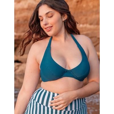 Shapermint Essentials Full Coverage Halter Bikini Top Shapewear Ocean Blue 3XL