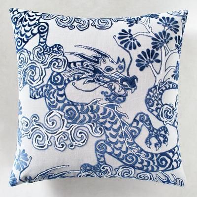Dragon Pillow 22" | Sapphire Blue | Patterned Pillows | Z Gallerie | 22" x 22" | Viscose Cotton Polyester