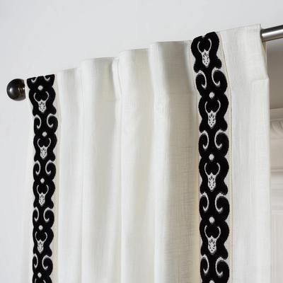 Chloe Velvet Scroll | White Black | Window Curtains | Z Gallerie | inverted pleat double lining 108" | Linen
