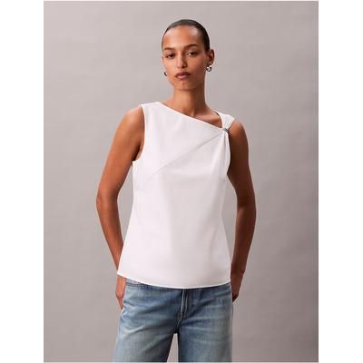Calvin Klein Women's Cotton Asymmetric Drape Sleeveless Top in Blanc De Blanc 100% Cotton