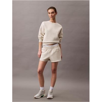 Calvin Klein Women's Archive Logo Fleece Shorts in Vanilla Heather 80% Cotton/20% Polyester