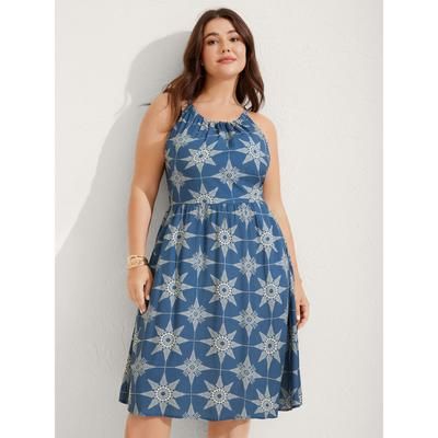 Plus Size Starry Print Sleeveless Pockets Midi Dress Mediumblue Women Round Neck Sleeveless Curvy BloomChic 28/5X