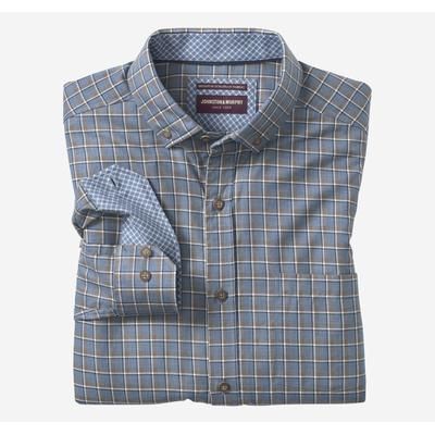 Johnston & Murphy Men's Heathered Woven Shirt - Blue Melange Outlined Grid - Size L - Regular