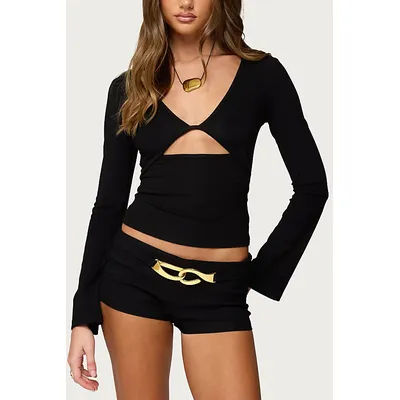 Edikted Kailee Cutout Long Sleeve Ribbed Top in Black, Women's at Urban Outfitters
