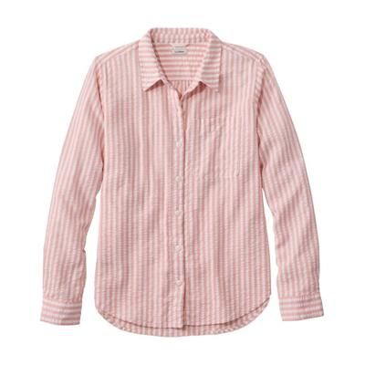 Women's Seacoast Seersucker Big Shirt Natural Coral Stripe 1X L. L.Bean