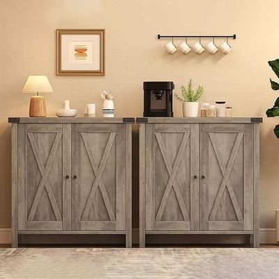Garvee Small Storage Cabinet 2 Piece Farmhouse Sideboard Buffet Cabinet with 2 Doors and Adjustable Shelves Entryway Console Cabinets for Living Room