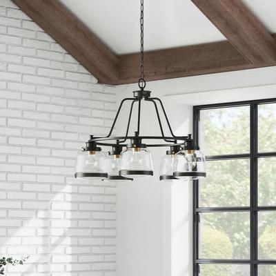 Judson Collection 26 in. 5-Light Antique Bronze Clear Glass Farmhouse Chandelier Dining Room Light