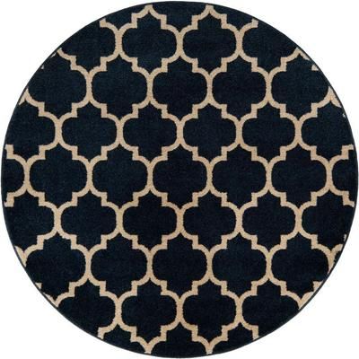Trellis Philadelphia Navy Blue/Beige 6' 0 x 6' 0 Round Rug