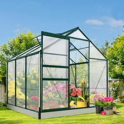 6 ft. W x 6 ft. D x 7 ft. H Outdoor Walk-In Polycarbonate Hobby Greenhouse, Green