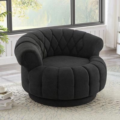 Black Chenille 360° Swivel Sofa Barrel Arm Chair with Round Seat