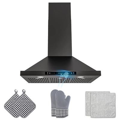 36 in. 900 CFM Convertible Wall Mount Downdraft System in Black Stainless 4-Speed, Touch and Gesture Control with Remote