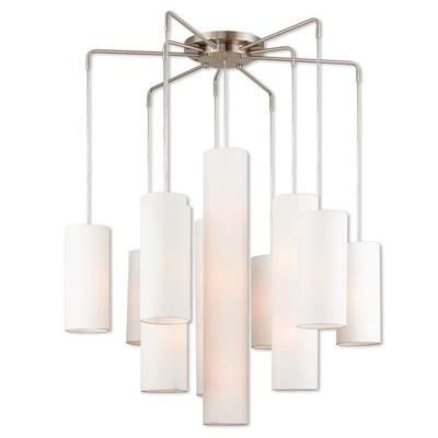 Crossbrooke 15 Light Brushed Nickel Extra Large Foyer Chandelier with Off-White Fabric Shades