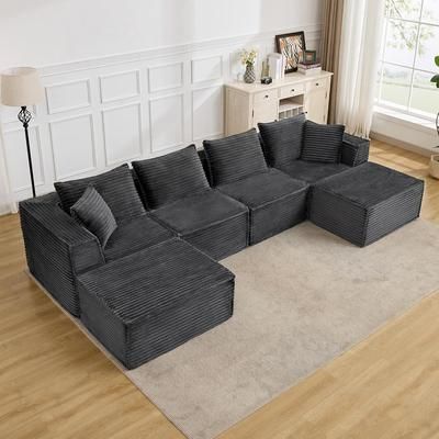 Garvee 137in Modular Sectional Sofa Modern Cloud Sectional Couch with Deep Seat U-Shape Boneless Couch with Chaise for Living Room Apartments Bedroom