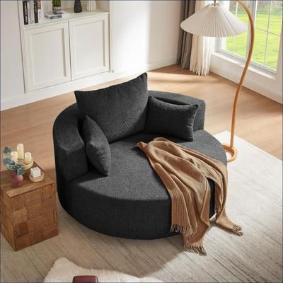 Watnature 360 Swivel Barrel Accent Chair Round Slate Gray Sofa Chair with 3 Removable Pillows for Living Room Bedroom Office Adult Seating one_size