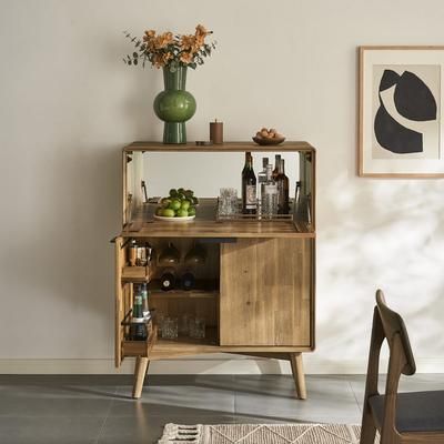 Wooden Tall Bar Cabinet | Seb by Castlery, Brown, Mid-Century Modern Style