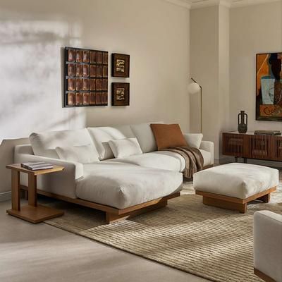 Performance Fabric Chaise Sectional Sofa with Removable Covers and Ottoman - Grey, Dark Brown | Mori by Castlery