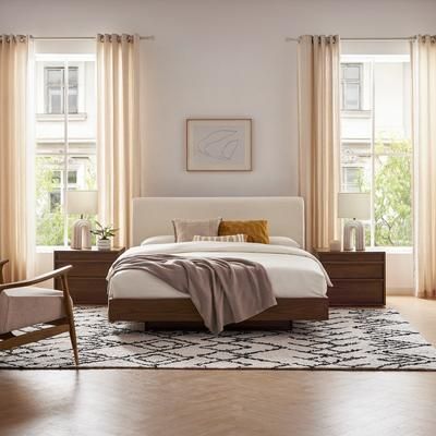 Boucle King Size Bed by Castlery, Modern Walnut Tone, Brown Finish