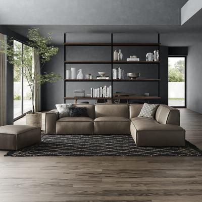 Dark Brown Top Grain Leather Extended Right Side Chaise Sectional | Jonathan by Castlery
