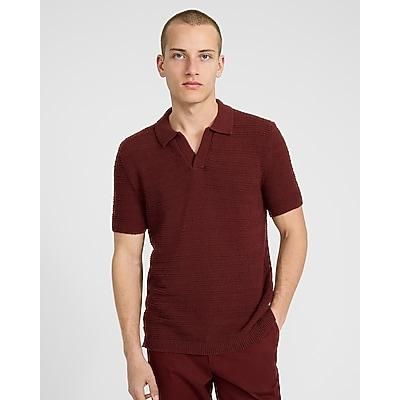 Express Men's Textuin Red Boucle Short Sleeve Sweater Polo XL