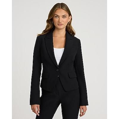 Express Women's Studio Stretch Twill Cropped Fitted Cutaway Business Blazer in Pitch Black