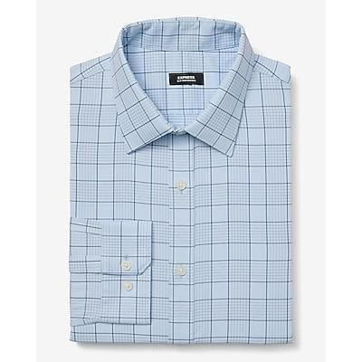 Express Men's Slim Grid Plaid Wrinkle-Resistant Everyday Performance Dress Shirt in Blue XS