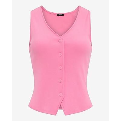 Express Women's Ribbed Button Front Knit Vest in Pink Medium