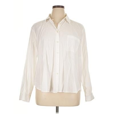 Ann Taylor LOFT Long Sleeve Button Down Shirt: Ivory Tops - Size X-Large