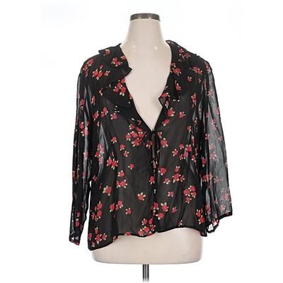 3/4 Sleeve Blouse: Black Tops - Size X-Large