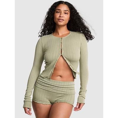 AnyWear Cropped Cardigangan, Green, S - Women's Hoodies & Sweatshirts - PINK